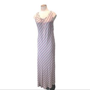 LM Beach Women's Sz Large Maxi Dress Gray Pink Stripes Thin Straps Open Back